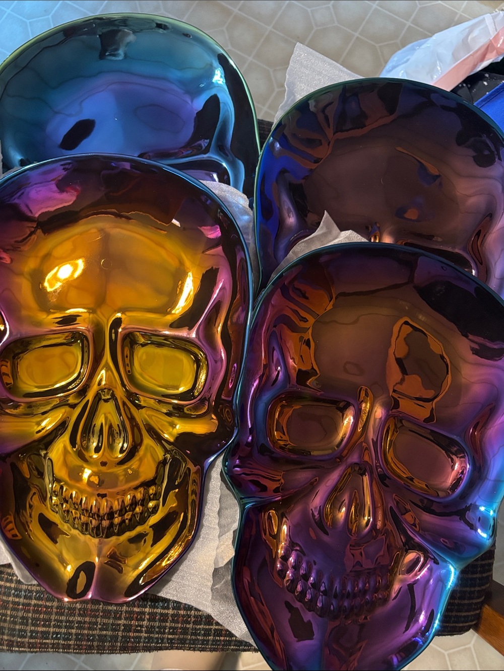 Halloween trays set of 4 holographic spooky skull